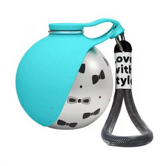 Tragbare Hundewasserball, 10 oz Edelstahl Haustier-Wasserflasche, Auslaufsichere Hundewasserflasche mit faltbarer Silikonschale für Outdoor-Spaziergänge, Reisen,
