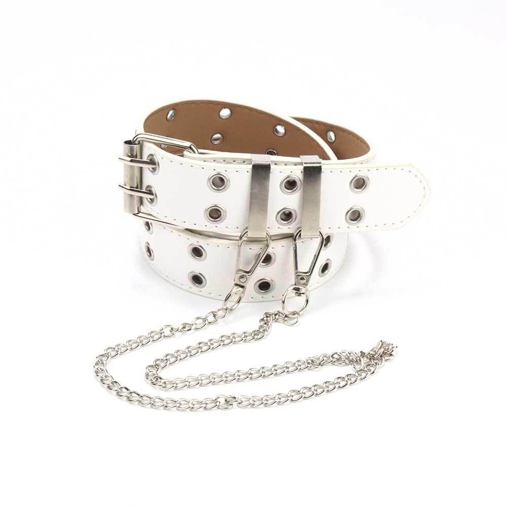 [Gorgeousxx] Creative Metal Tassel Chain Double Row Eyelet PU Leather Belt for Women Y2K Accessories Belt