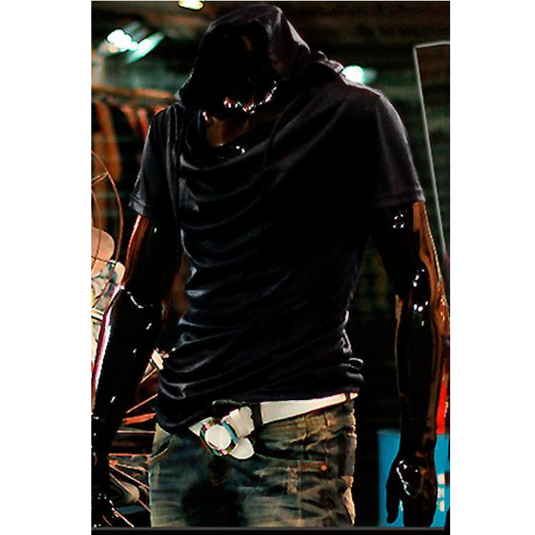 

Новая мужская модная мужская футболка с короткими рукавами и воротником-стойкой, британская однотонная футболка с короткими рукавами M чёрный