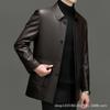 Nouvelles Vestes en Cuir Véritable Automne et Hiver pour Homme Mi-Longues à Revers Vestes en Cuir pour Hommes d'Âge Moyen et Âgés Vestes de Papa