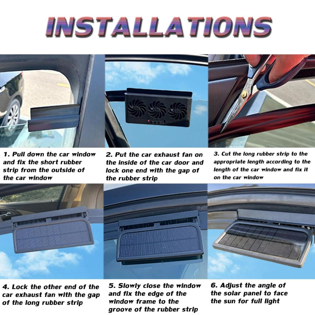 Car Solar Powered Window Exhaust Fan Vehicle Ventilation Fans Car Radiator Fan Cars Window Vent with Three Outlets
