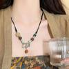 Fashion Ethnic Jewelry Traditional Handmade Ornaments Weave Wax Rope Ceramics Necklace Ceramics Beads Pendant Long Necklace