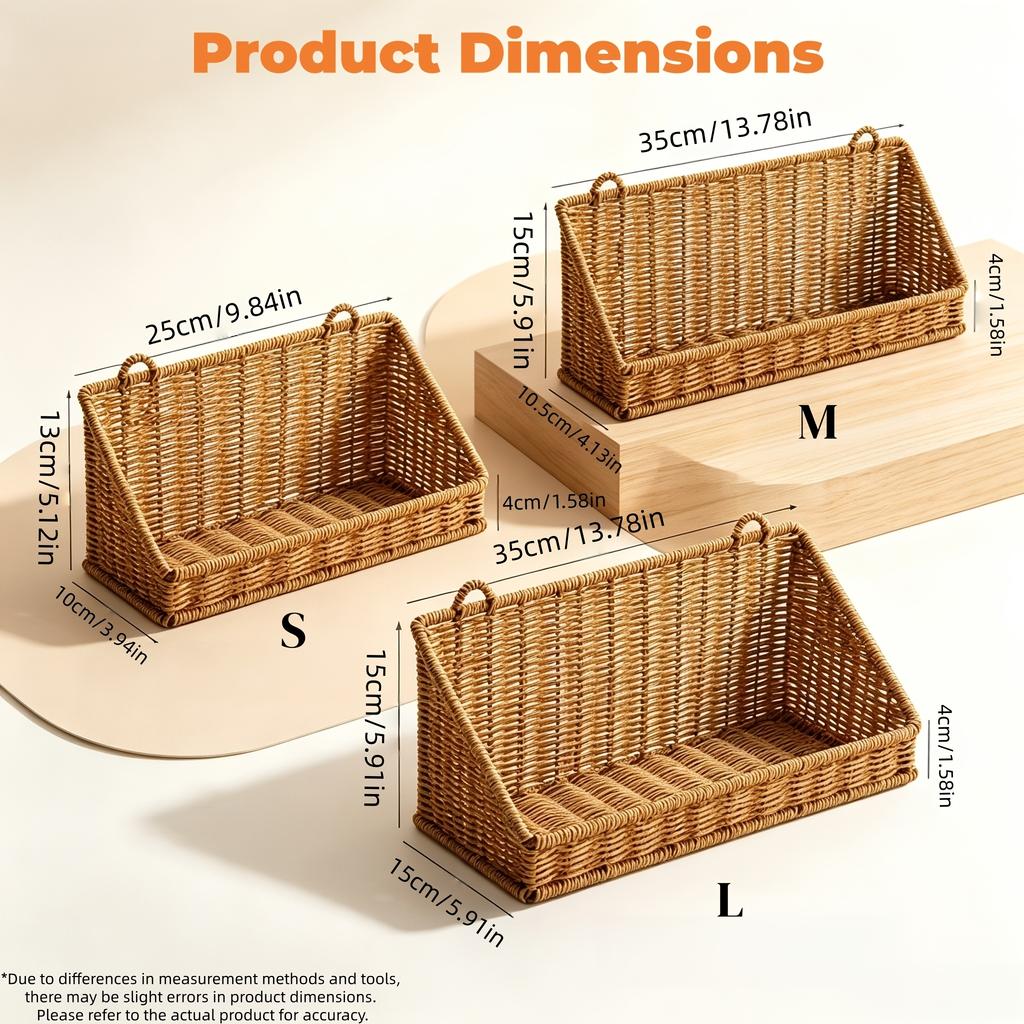 Wall Mounted Woven Storage Basket Punch Free Bathroom Organizer Imitaion Rattan Floating Shelf Toiletries Cosmetics Storage Rack with Adhesive Hooks