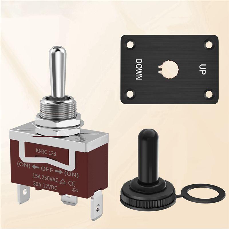 AA92-Momentary 30A Toggle Switch Waterproof 12V (ON)/Off/(ON) 3 Pin SPDT With UP/Down Mounting Plate For RV Motor Control