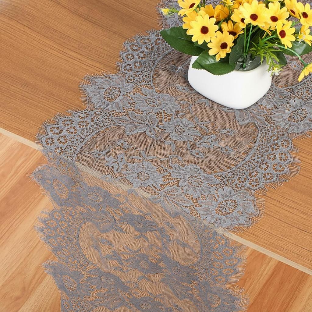 Black Lace Table Runner, 14x118 Inch Vintage Lace Table Cloth, Embroidered Boho Tables Runner for Rustic Wedding Tables Decorations, Bridal Shower,