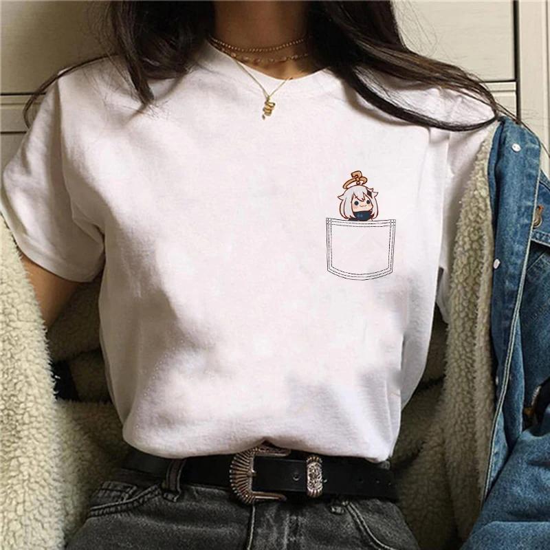 Y2k Female Genshin Impact T Shirt Kawaii Hu Tao Graphic Tees Xiao Kaedehara Kazuha Tshirt 90S Tops Harajuku Tshirt Women