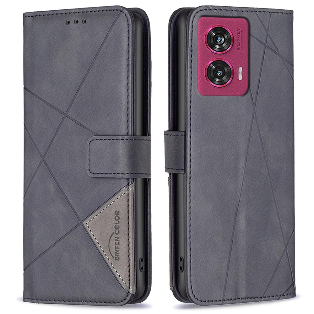 BINFEN COLOR For Motorola Edge 50 Fusion 5G Phone Cases Wallet Stand Geometry Imprint Leather Cover
