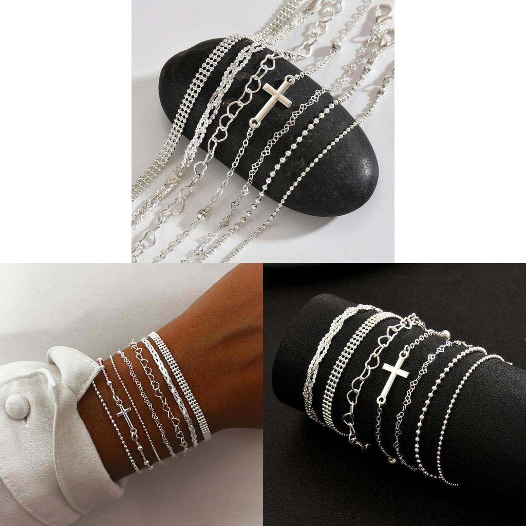 Retro Multilayer Cross Heart Womens Bracelet Set With Geometric Design For Travel Gift