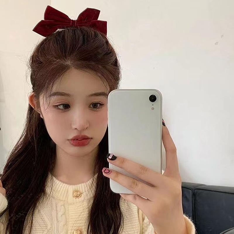 Black Red Velvet Bows Hairpin Year Girls Headband Temperament Woman Hair Accessories Autumn Winter Bangs Clips Gift 2Pcs/Lot