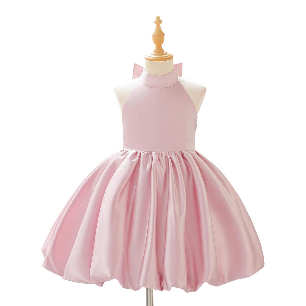 New Children's Formal Dress: Halter Puffy Skirt with Bow, Backless Princess Design for Festivals & Performances