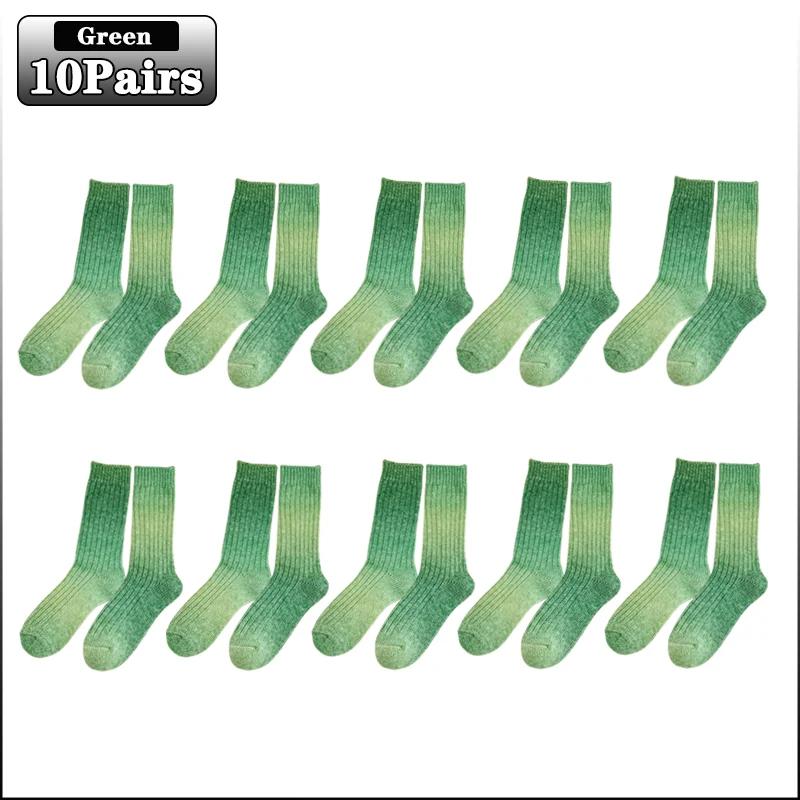 Gradient Colour Wool Socks Autumn and Winter Thickened Mid-calf Socks Warm Rainbow Coloured Stacked Socks Warm Floor Socks