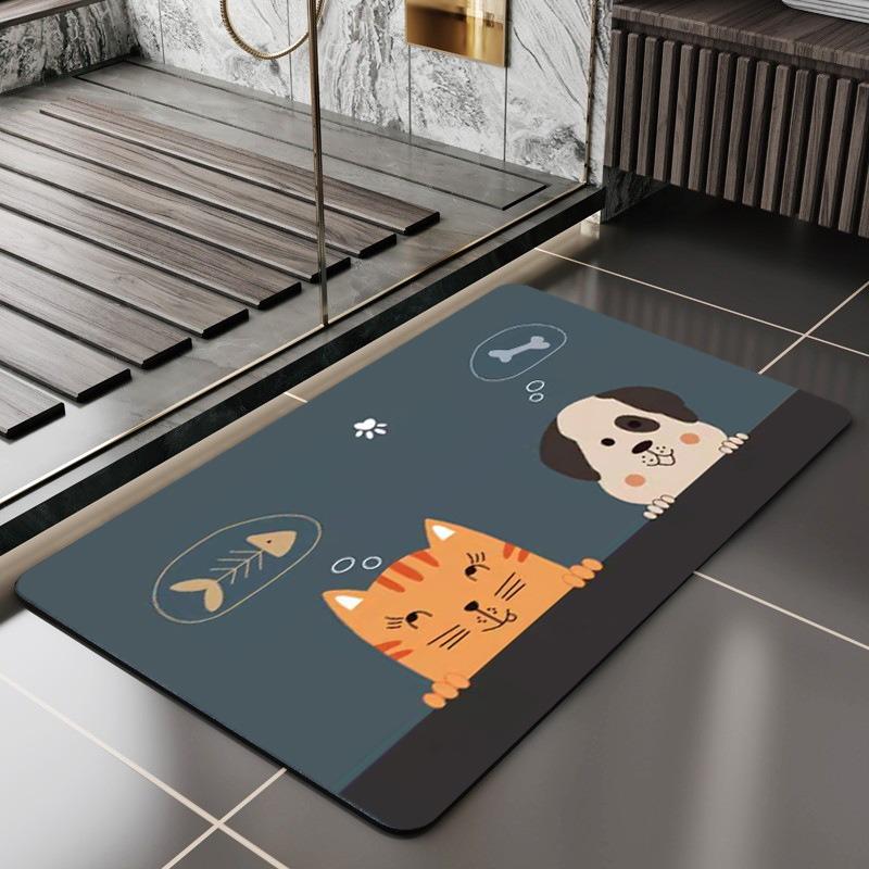Cartoon Dog Cat Printed Bath Mat Super Absorbent Shower Bathroom Rug for Home Decor Laundry Room Toilet Non Slip Entrance Carpet