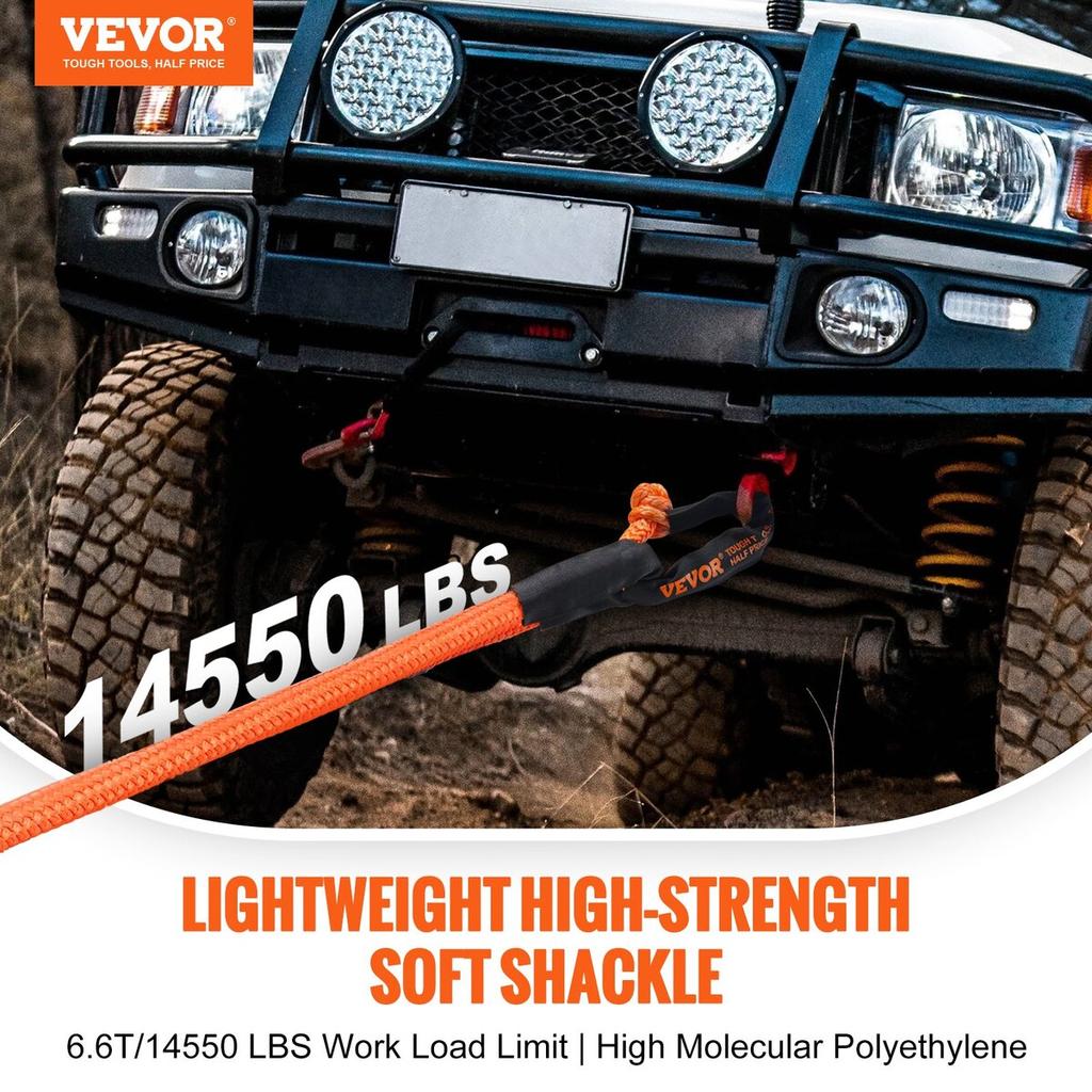 Soft Shackle Synthetic Recovery Rope 2PCS 1/2"x22" 44092lbs Break Strength