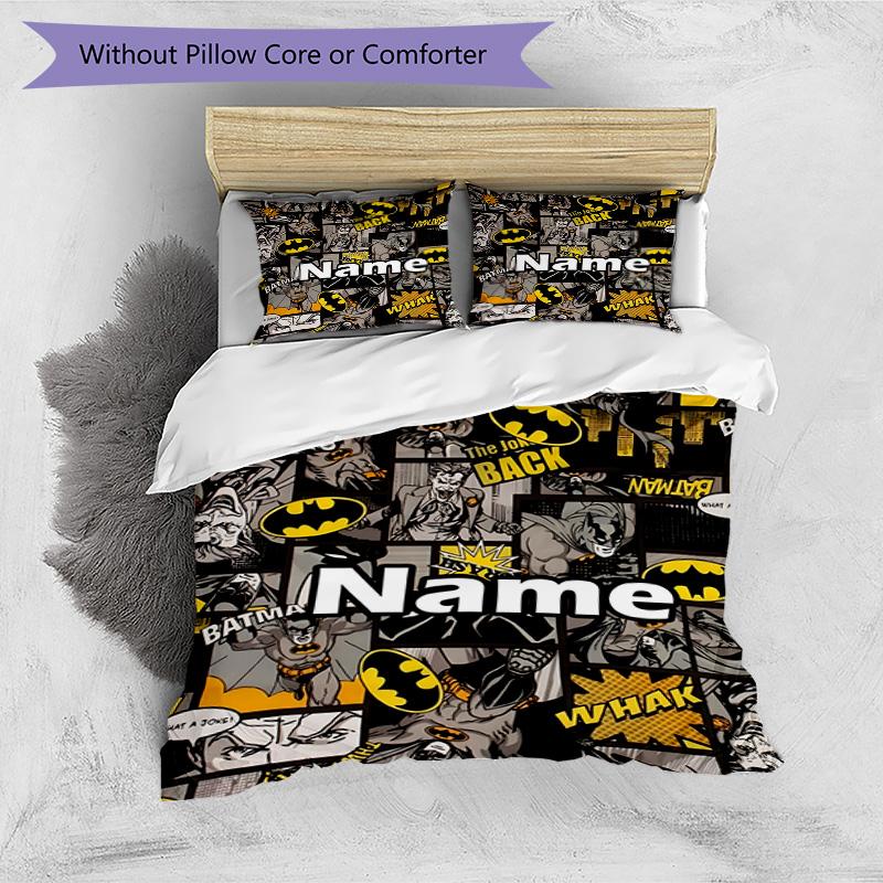 3pcs Duvet Cover Set (1*Duvet Cover + 2*Pillowcase, Without Core), Custom Name Batman Pattern Bedding Set, Home Bedroom Decor Gift