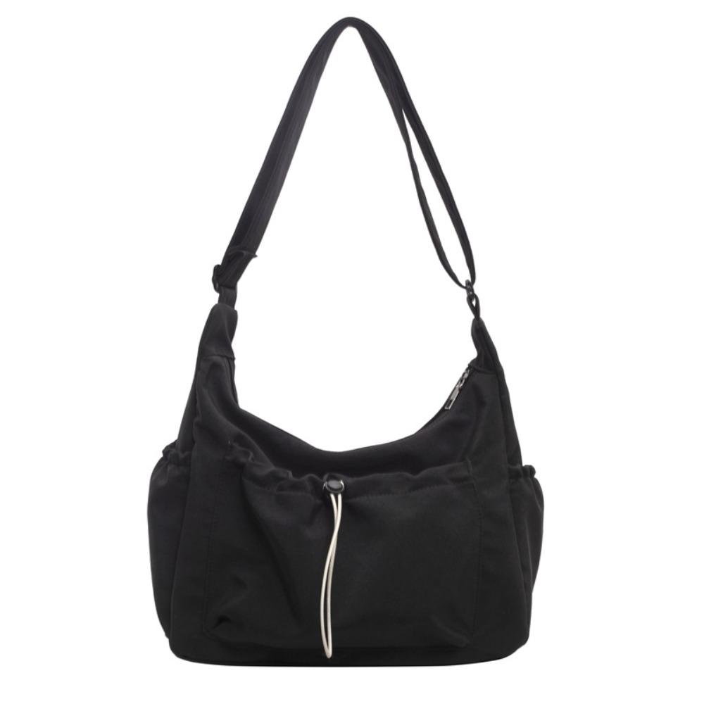 Elastic Rope Drawstring Tote Bag Solid Color Pleated Shoulder Bag Nylon Crossbody Bag  School