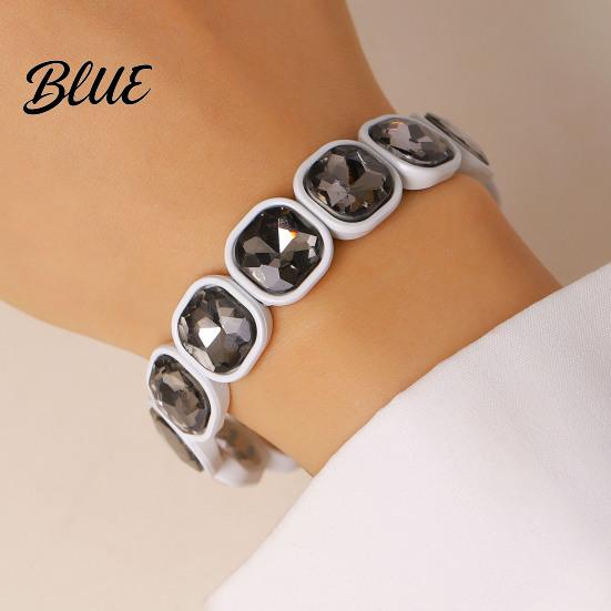 Versatile Style Bracelet Women Elastic Beaded Square-Cut Rhinestone Design Shiny