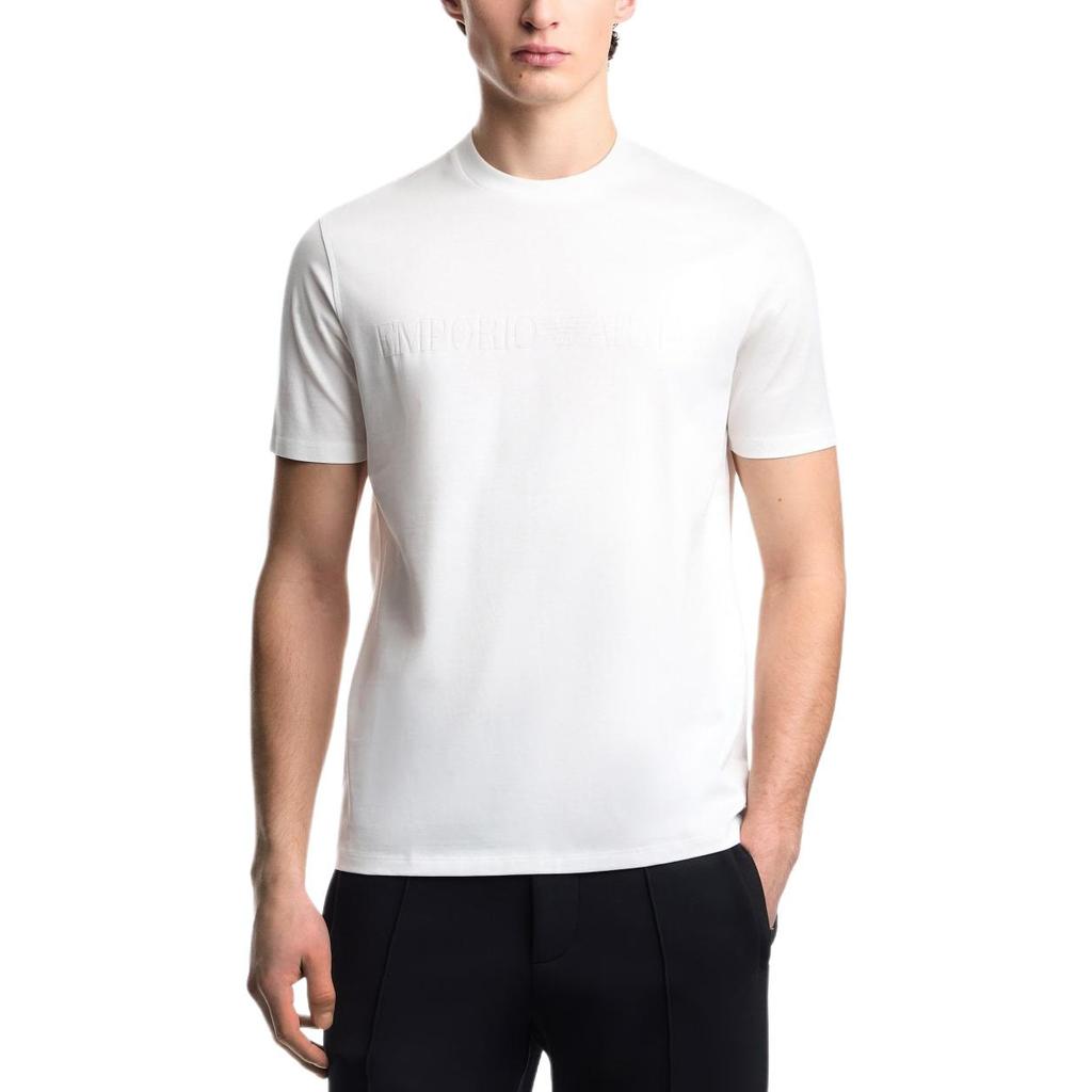 Emporio Armani Cotton Loose Fit Short Sleeve Round Neck Solid Color Jacquard T-Shirt Men T-Shirts White EM003011-AF10762-F0135