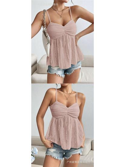 European & American Summer Fashion Chiffon Camisole with Lace Floral Trim