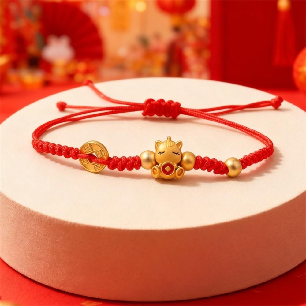 Golden Jewelry Zodiac Bracelet Braided Red Thread Rope Lucky Bracelet Feng Shui Amulet  Party Gift