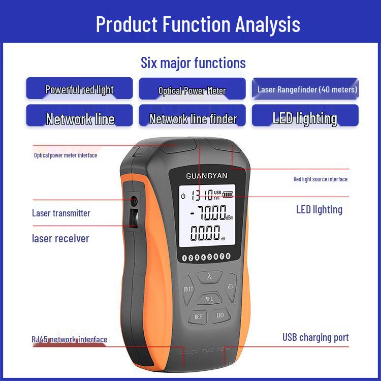 Integrated Optical Power Meter & 5mW Red Light Fiber Pen with 5km Range and Charging Optical Loss Tester