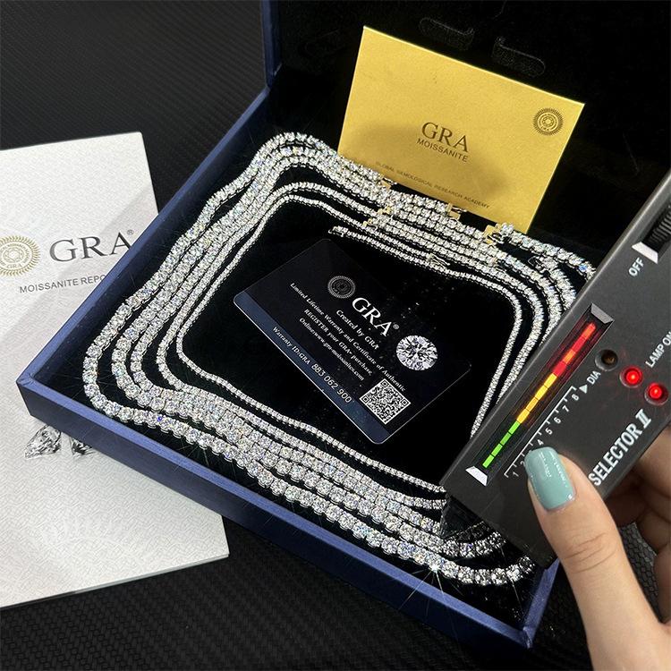 

Sterling Silver Moissanite Tennis Chain Necklace, 4mm, Hip-Hop Style, Unisex, High-End Full Diamond Design 18 inches