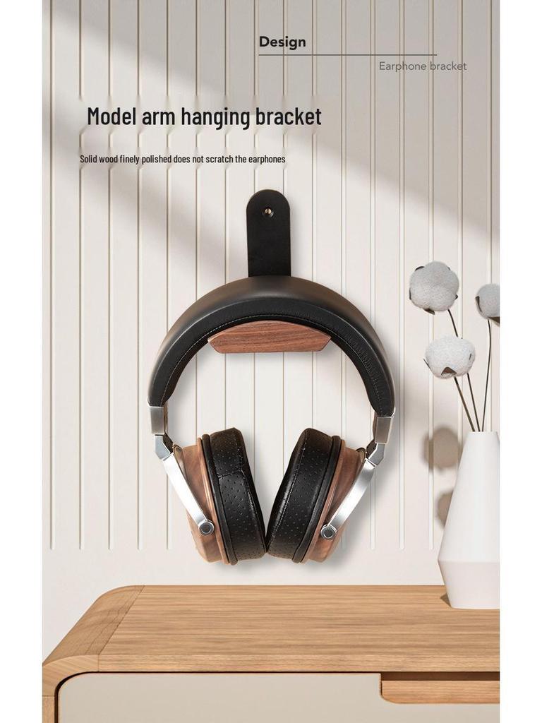 Solid Black Walnut Over-Ear Headphone Stand - Simple Wooden Display Hanger