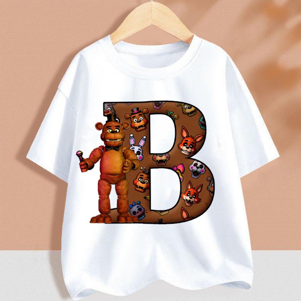 Fnafs Children T-shirt Five Nights At Freddys Letter Tee Top Round Collar Clothing Kawaii Summer Short Sleeve Kids Clothes Gift