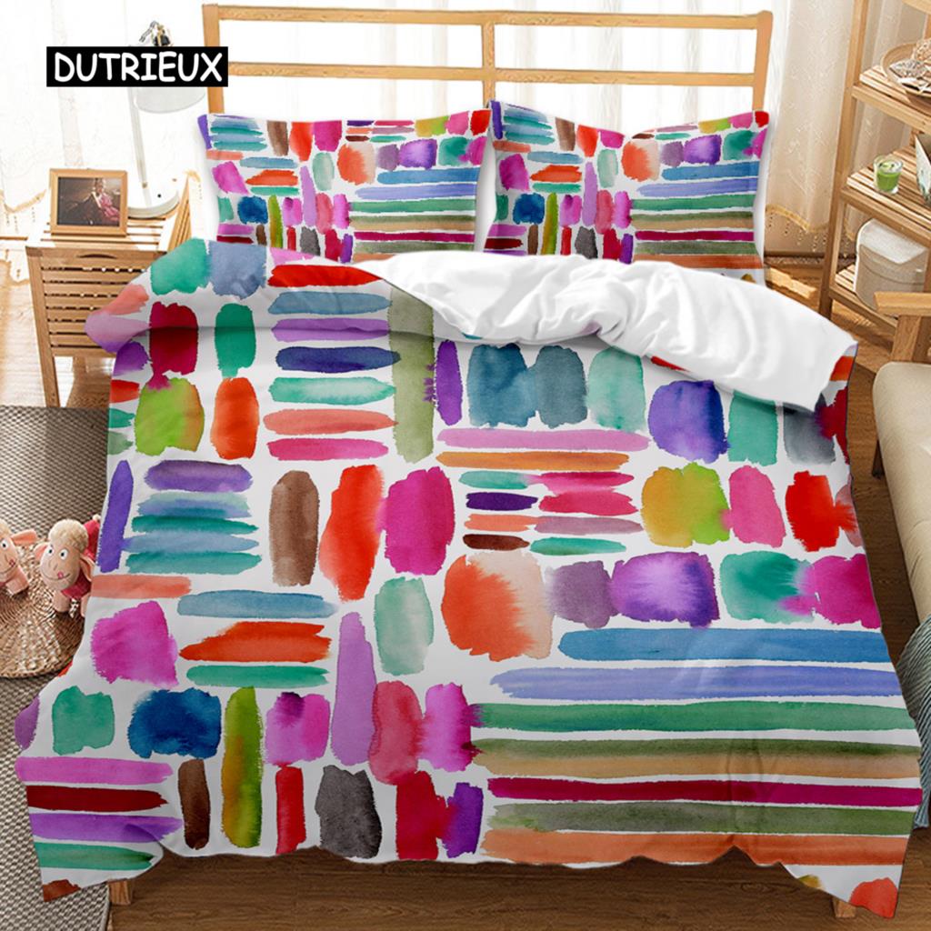 

Пододеяльник с геометрическим рисунком, акварельная абстрактная живопись для одеяла, всесезонное двуспальное одеяло размера «king-size» из полиэстера EU single(135x200cm)