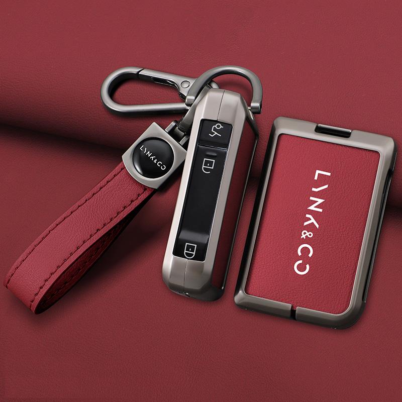 Interior Mouldings Metal Leather Car Key Case Protector Full Cover Shell Holder For LYNK&CO 05 01 02 03 06 Remote Keychain Auto