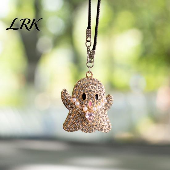 Fashionable Auto Interior Charms Halloween Ghost Bling Car Hanging Accessories, Faux Crystal Rear Personalized Accessories View Mirror Charm, Pendant