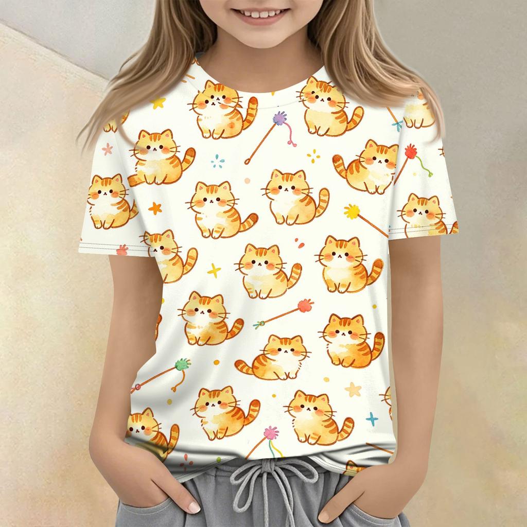 Kids Animal Print Crew Neck Short Sleeve Casual Loose Fit T Shirt Top Soft Comfortable Fabric Lightweight Breathable Design