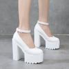 Women Slingback Pumps 15CM High Heel Waterproof Platform Peep Toe Shoes Chunky Block Heel Sandals