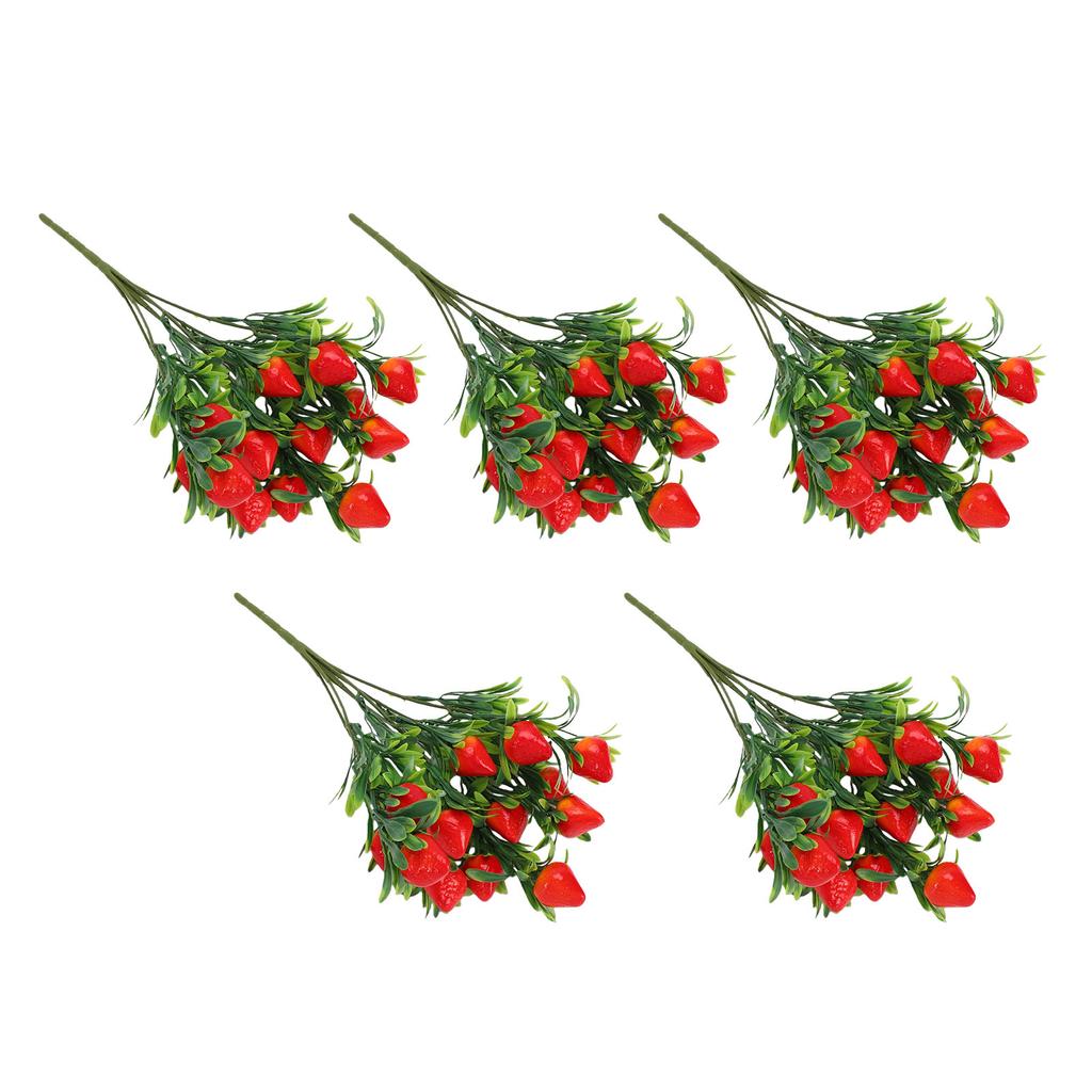 Künstlicher Erdbeerzweig PVC Simulierte Erdbeerstaude Falsche Fruchtblüten-Sträuße für Zuhause Hochzeit Tischdeko DIY