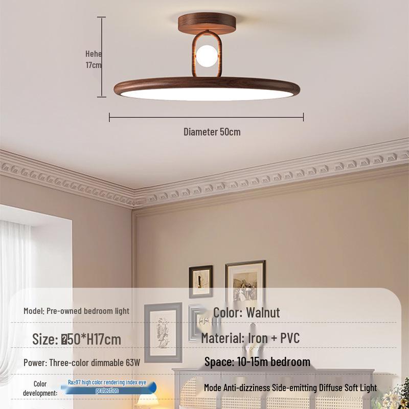 Minimalist Walnut Wood Grain Bedroom Ceiling Light for Dining, Study, and Kids' Rooms - Simple and Stylish Design