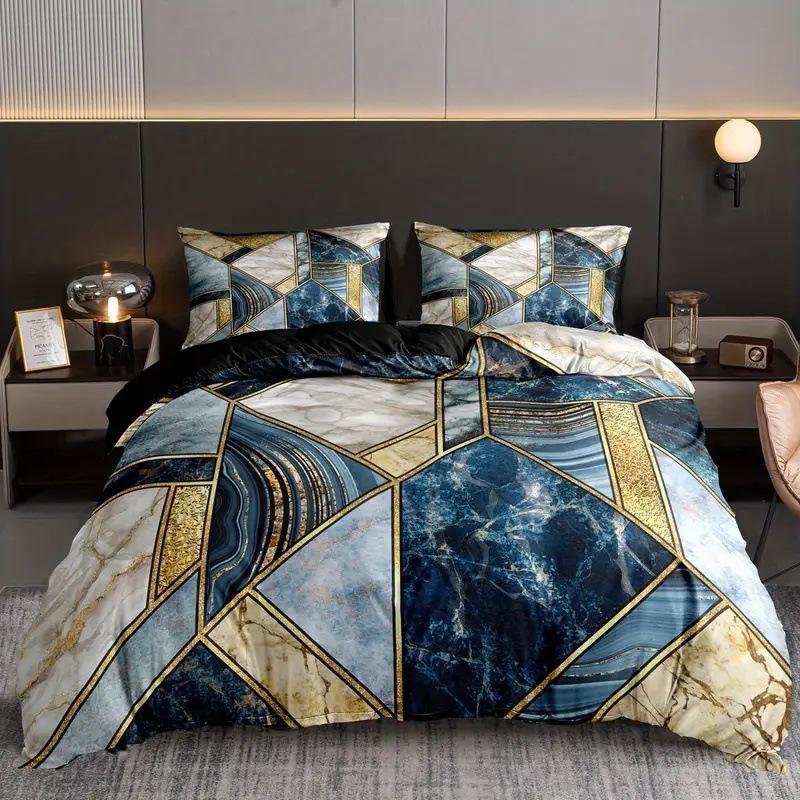 Blue Marble Textured Quilt Set Fashion 3D Digital Printing Bedding Quilt Set Three-Piece Set
