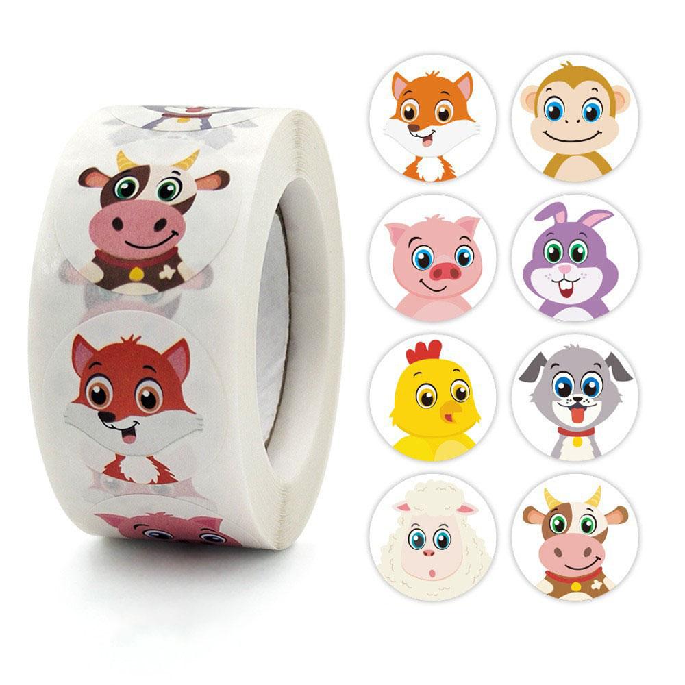 500Pcs/Roll Cartoon Animals Reward Stickers 2.5cm/1.0'' Diy Adorn Gifts Decoration Graffiti Game Art Labels Learning Rewards