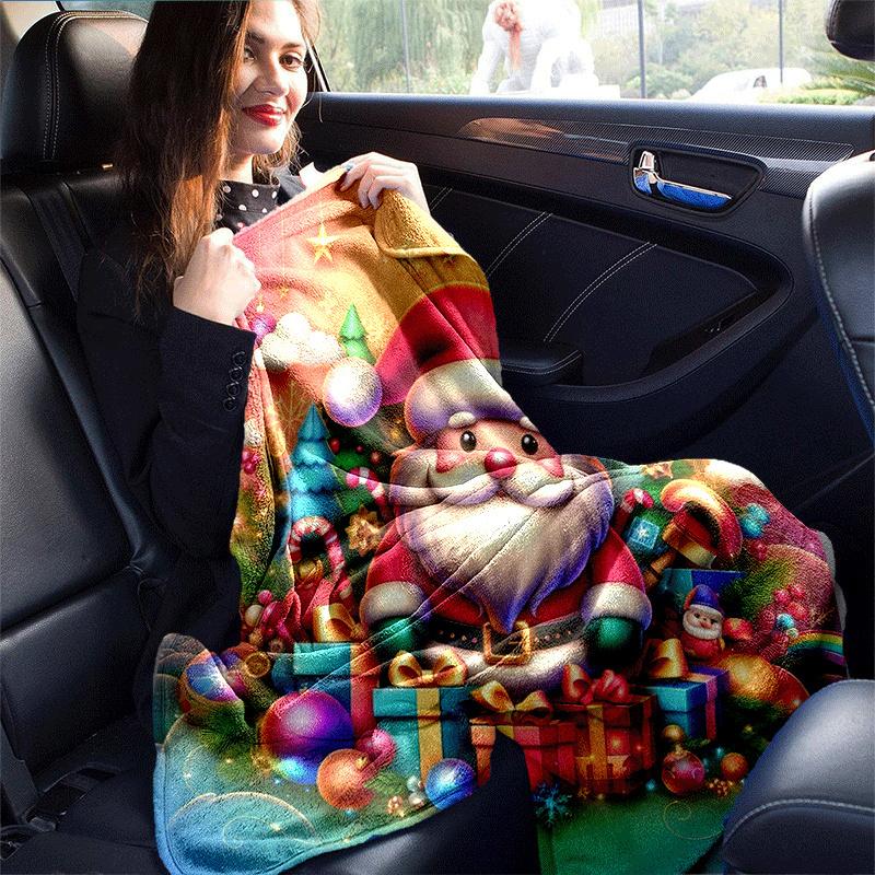 1pc Santa Claus Printing Lightweight Flannel Blanket, Comfortable and Warm Blanket, for Camping Sofa Bed and Couch Office, Gift Blankets In All