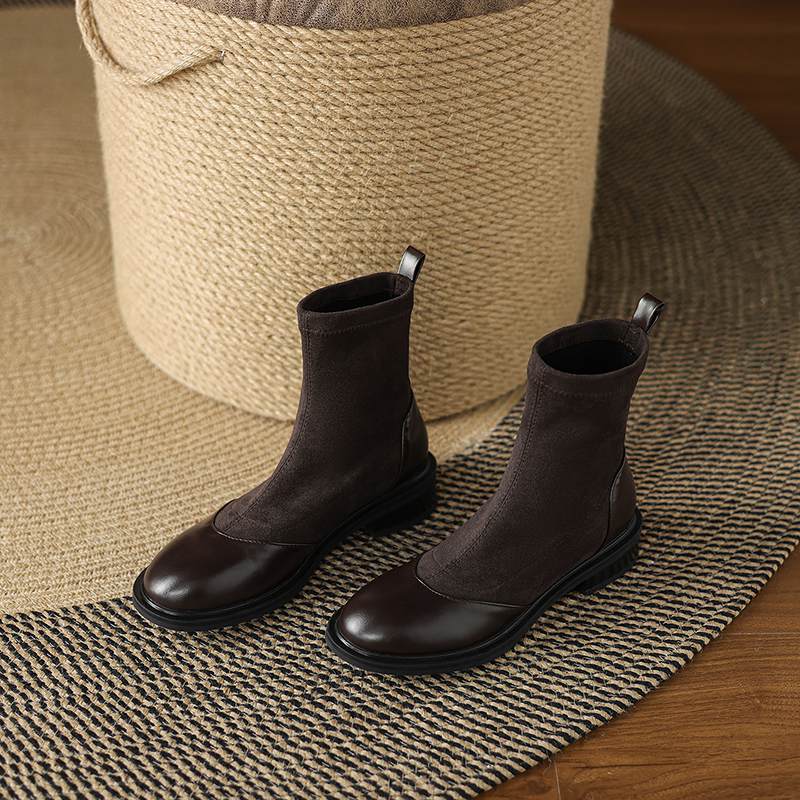 Krazing Po Microfibră Flock Iarnă Vârf Rotund Mărimea 33 Ghete Chelsea Mărimea 43 Fermoar Calitate Înaltă Tocuri Joase Botine