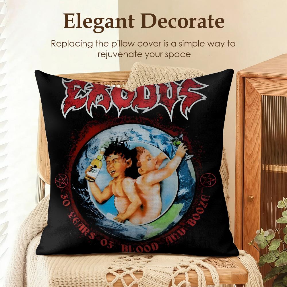 Band EExodus Cushion Cover Natural Linen Organic Fabric DoubleSided Printing Sofa Home Decor Gift Pillow Case