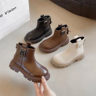 Children'S Martin Boots  New Children'S Short Boots Girls Black Soft-Soled Leather Boots British Style Girls Boots