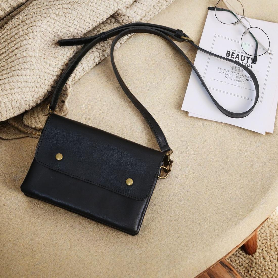 

Сумка-мессенджер из коровьей кожи первого слоя, сумка-конверт, летняя простая маленькая кожаная сумка из мягкой кожи, ретро нишевый дизайн, сумка-органайзер, многосекционная сумка чёрный