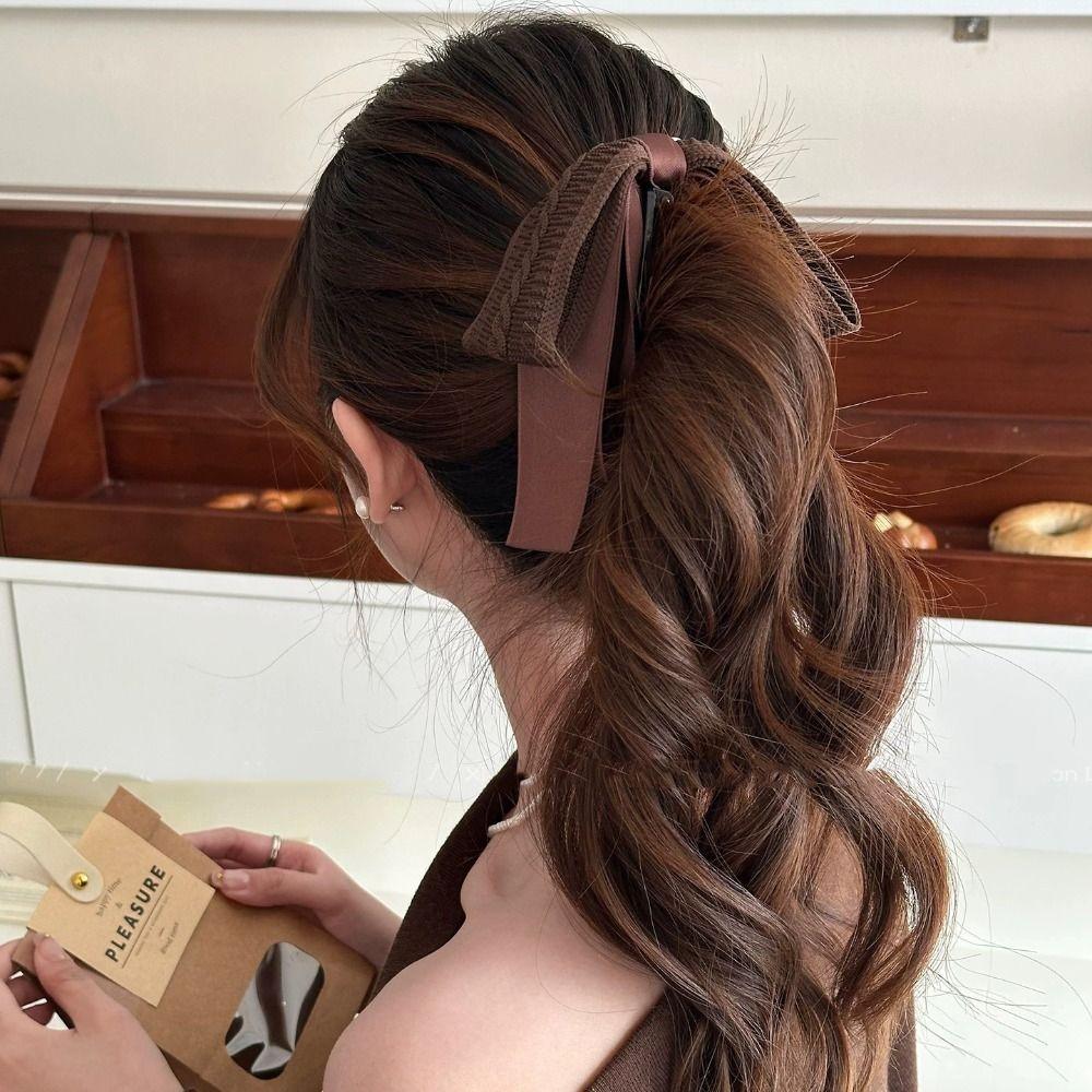 Large Size Bowknot Ribbon Hair Clip Fabric Hairpin Creative Vertical Clip  Female