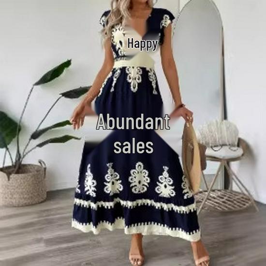 Elegant Floral V-Neck A-Line Dress with Ruffle Sleeves