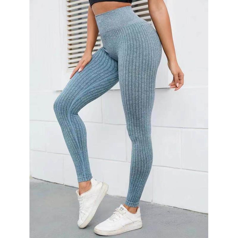 

Vertical Striped High-Elastic Sports Fitness Clothing Wide Ribbed Yoga Pants European and American Style European Size Cross-Border Style for Women