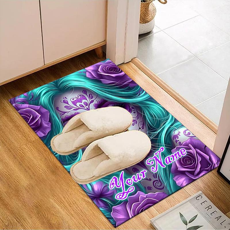 1PC Custom Name Sugar Skull Artwork Theme Floor Mat Ideal for Living Room, Game Rooms, Office, Bedroom, Office Floor Mat , Floor Mats for Home