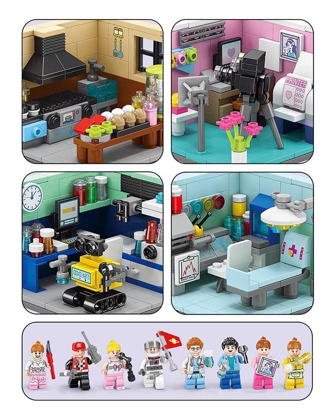 8 In 1 Dreams House Racer Car Doctor Painter Musician Scientist Pastry Chef Cameraman Astronaut Building Blocks Kit Brick Model Toy
