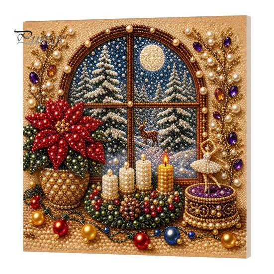 Christmas Home Decoration Faux Pearl Art Kit, DIY Snowman Painting 3D Festive Living Room Accents Xmas Scenes Crafting Project for Adults Beginners,