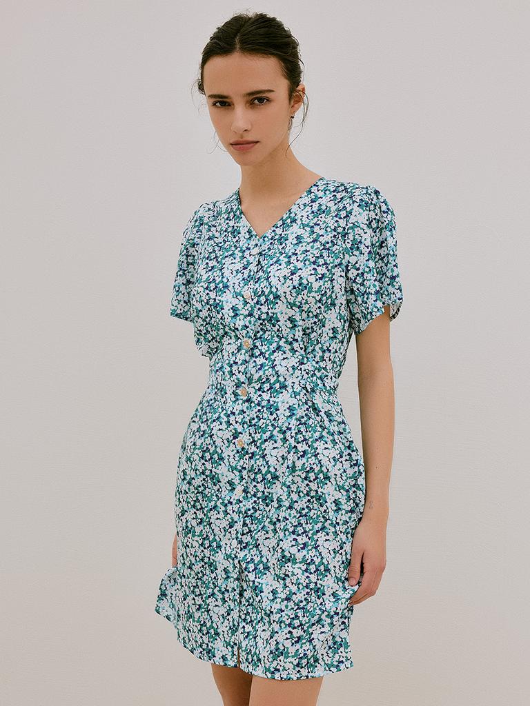HUGDAY Flower Button Mini Dress