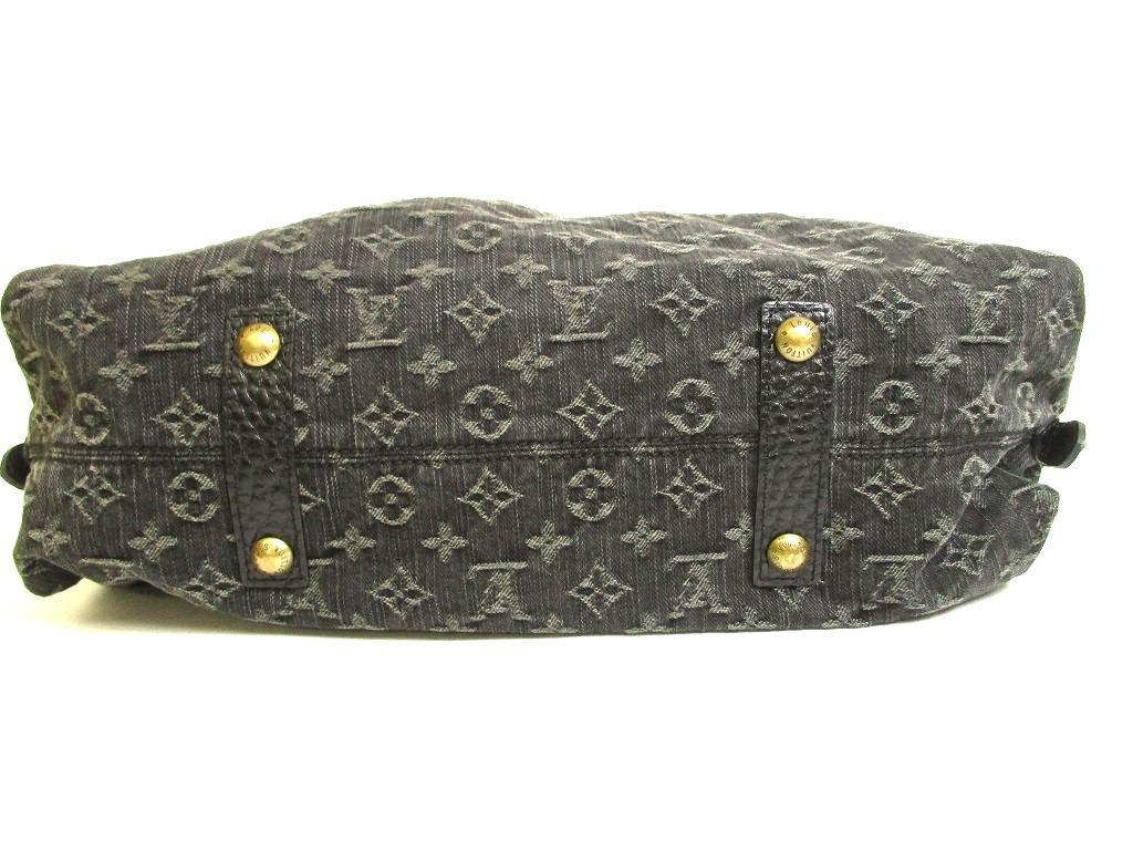 Autentisk LOUIS VUITTON Monogram Svart Denim Håndveske med Stropp Neo Cabby GM #9734 Oppusset