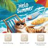 1 "Hallo Sommer" Katze Strand Szene Duschvorhang - Polyester, Maschinenwaschbar, Palmenblatt Gewebtes Design, Strand Zubehör Vorhang
